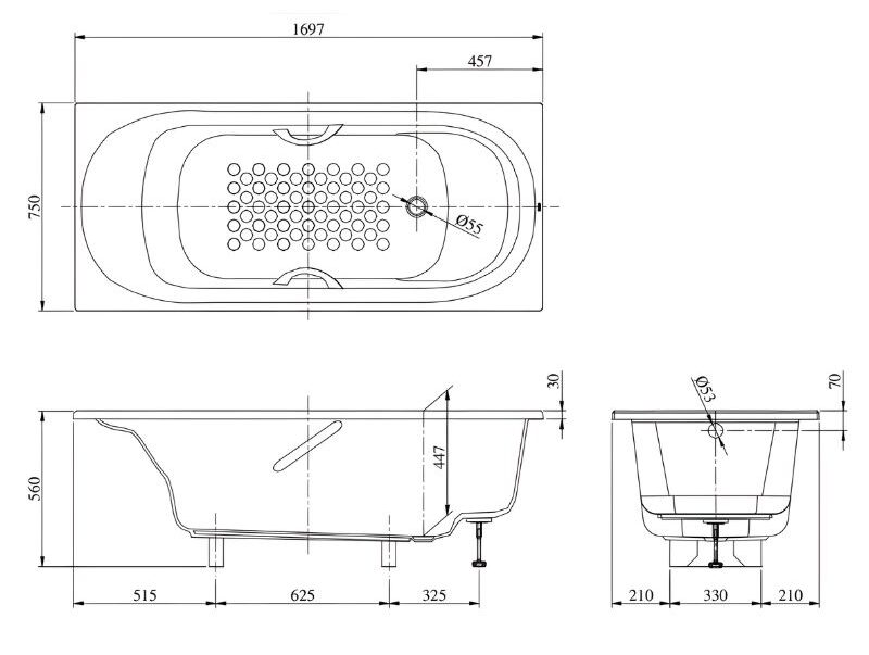Bồn tắm ngọc trai chống trượt tay vịn TOTO PPY1750HPE 2 Bồn tắm ngọc trai chống trượt tay vịn TOTO PPY1750HPE