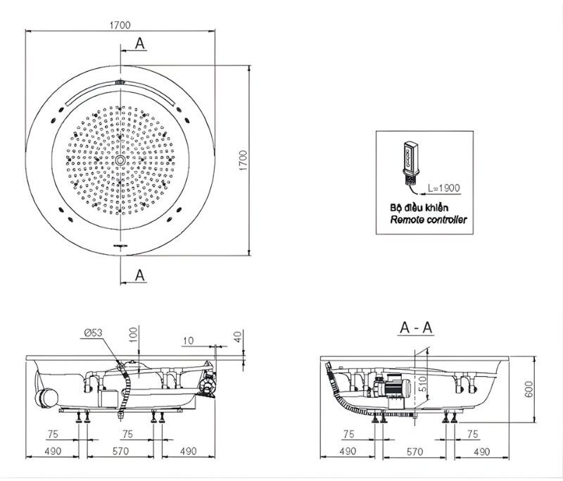 Bồn tắm ngọc trai đa chức năng TOTO PPYD1720HPTE.P 3 Bồn tắm ngọc trai đa chức năng TOTO PPYD1720HPTE.P