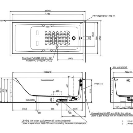 Bồn tắm nhựa đặt sàn dáng chữ nhật TOTO PAY1720V