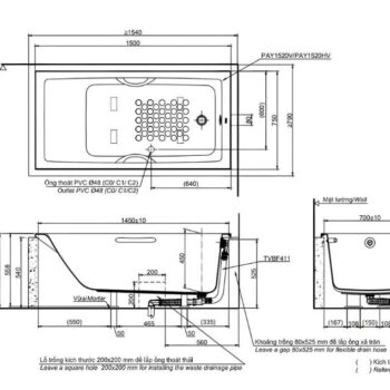 Bồn tắm nhựa đặt sàn lập thể TOTO PAY1520V