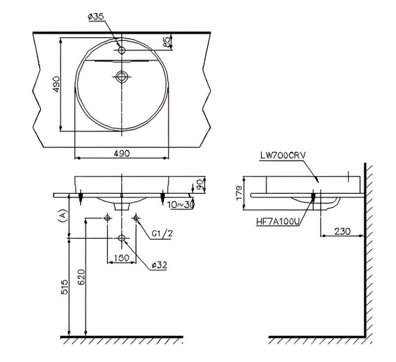 Chậu sứ rửa mặt đặt bàn TOTO LT700CTR.XW 4 Chậu sứ rửa mặt đặt bàn TOTO LT700CTR.XW
