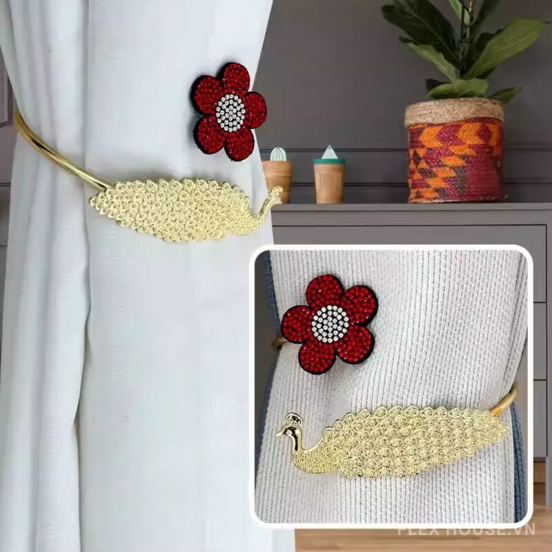 Dây buộc rèm decor chim công kim loại FSH864