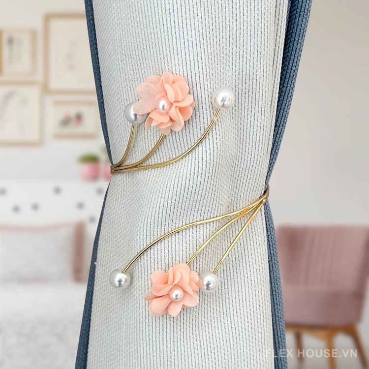 Dây kim loại buộc rèm đính hoa trang nhã FSH426 14