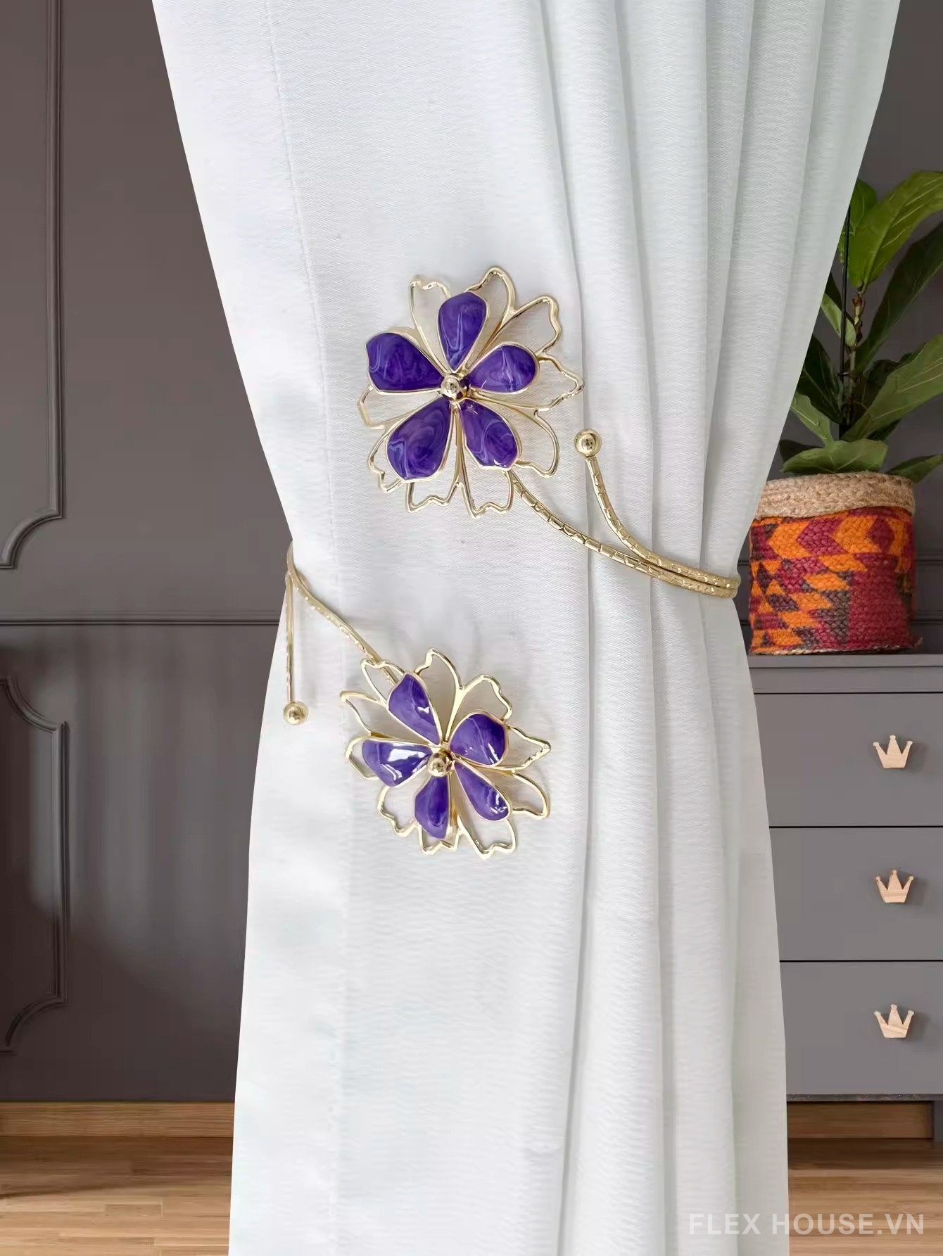 Dây kim loại buộc rèm đính hoa trang trí FSH460 11