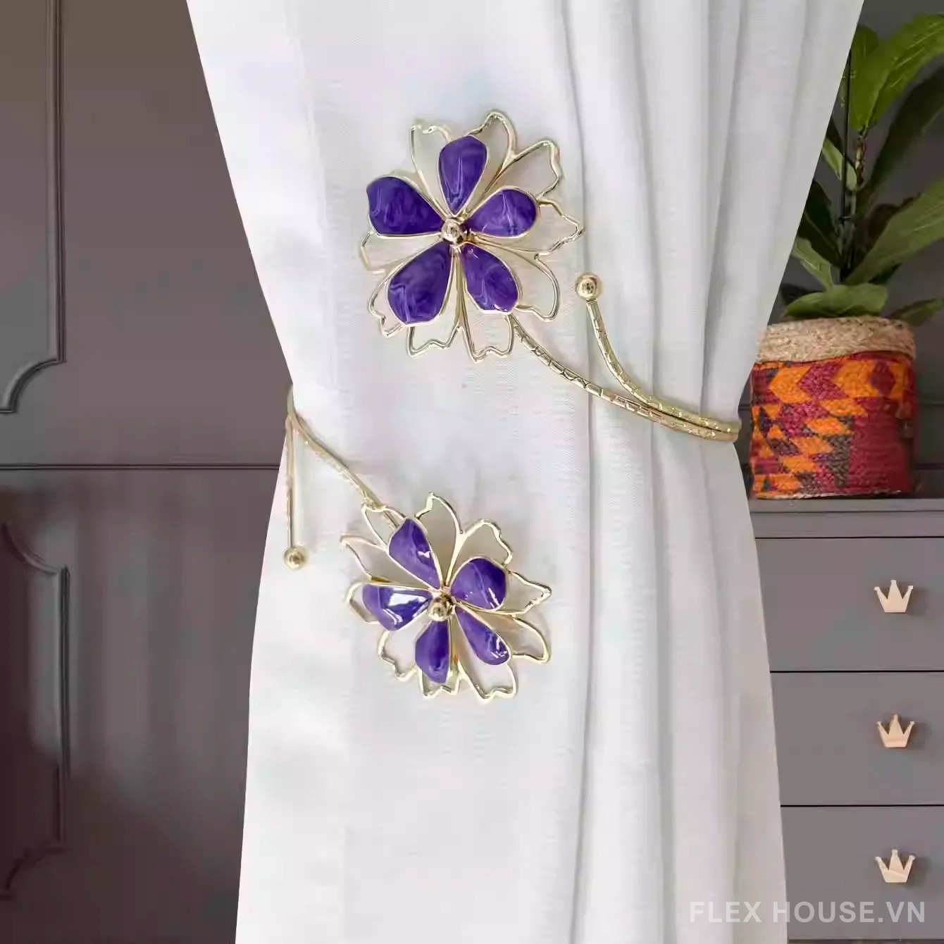 Dây kim loại buộc rèm đính hoa trang trí FSH460 10