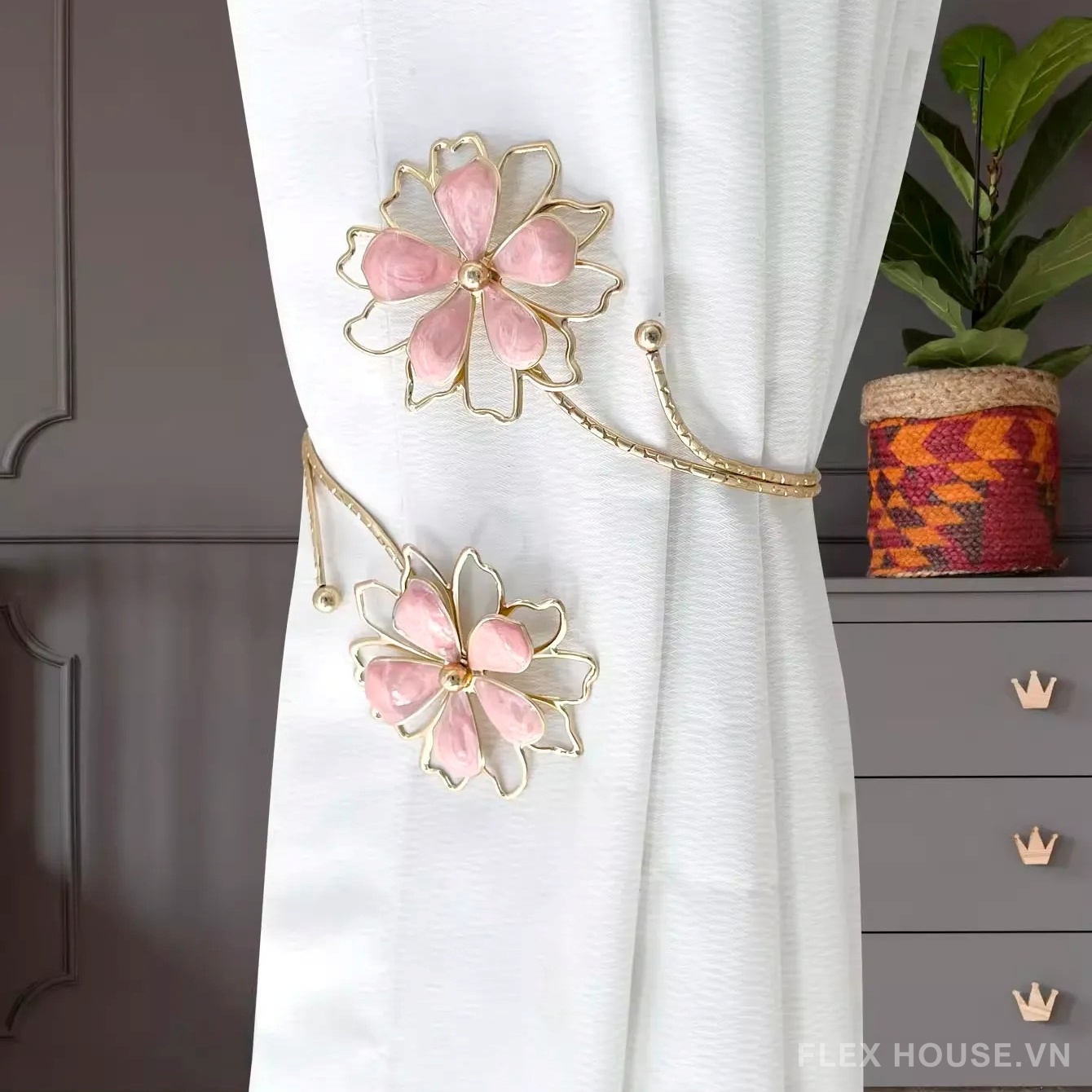 Dây kim loại buộc rèm đính hoa trang trí FSH460 7