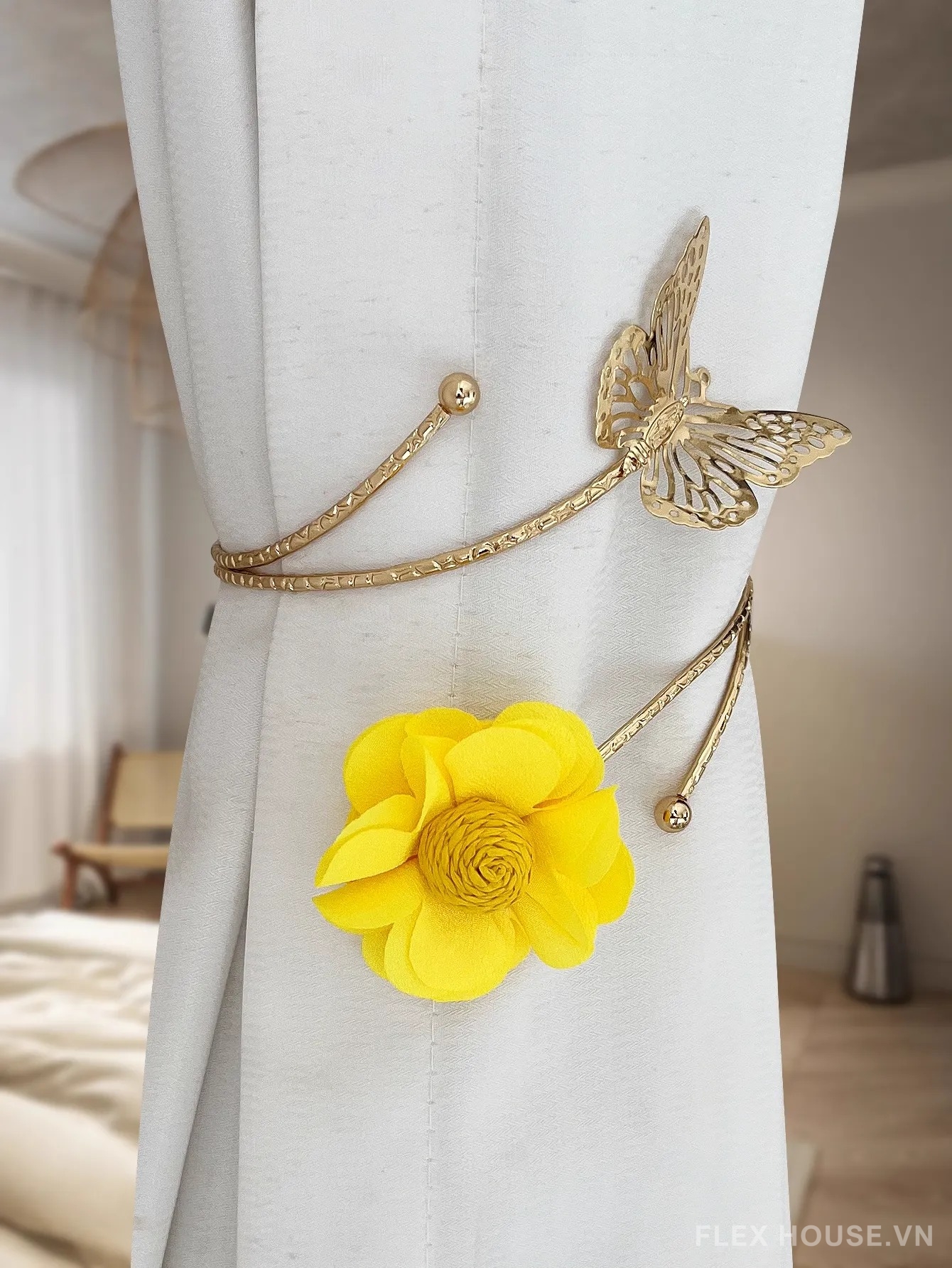 Dây kim loại buộc rèm đính hoa và bướm FSH785 6