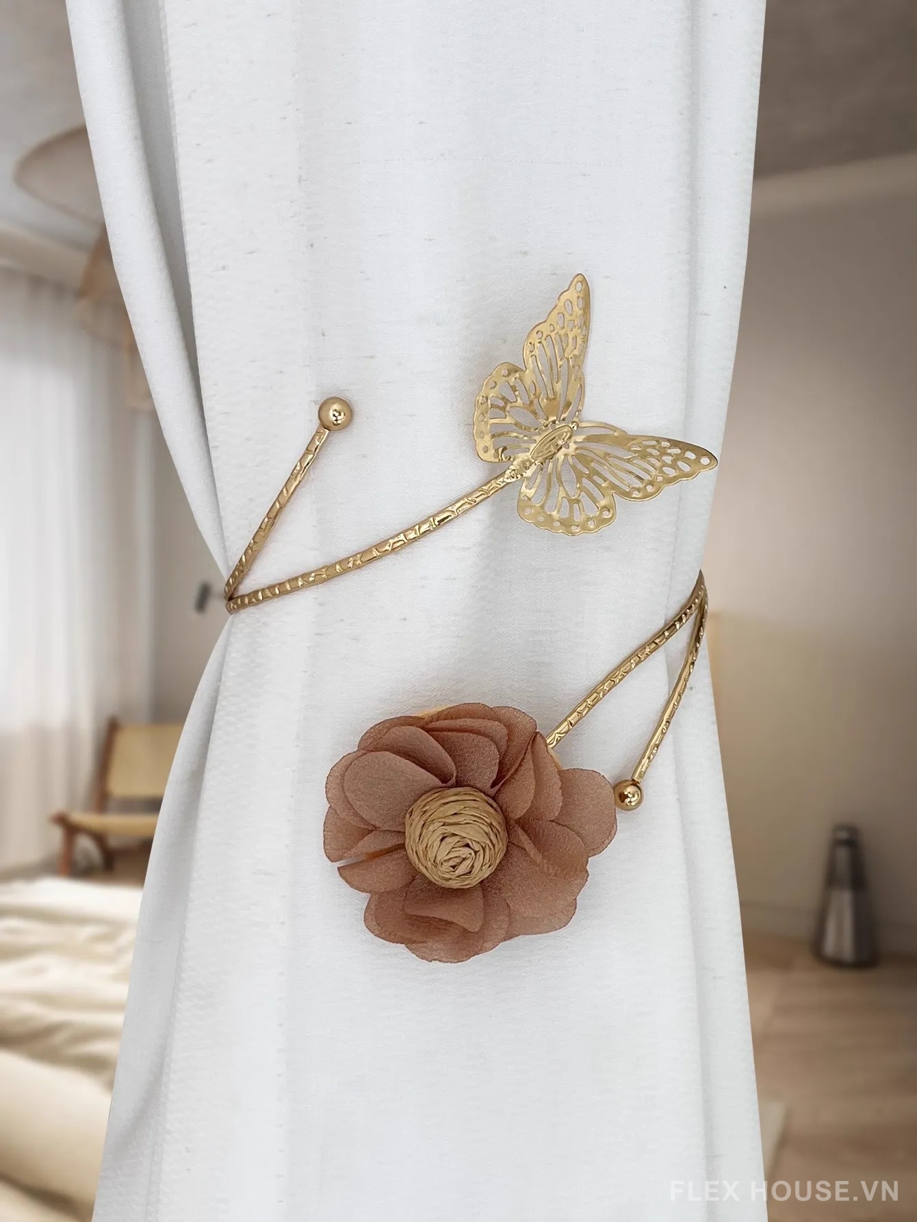 Dây kim loại buộc rèm đính hoa và bướm FSH785 7