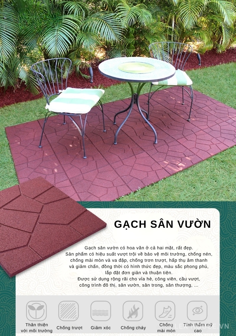 Gạch cao su ngoài trời chống cháy giảm xóc GV3665