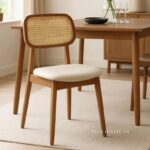 Ghế ăn gỗ đệm da lưng mây đan nhân tạo LFDG123