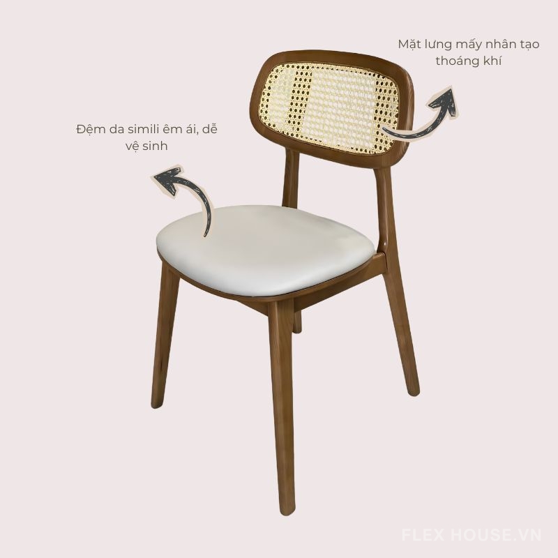 Ghế ăn gỗ đệm da lưng mây đan nhân tạo LFDG123 4 Ghế ăn gỗ đệm da lưng mây đan nhân tạo LFDG123