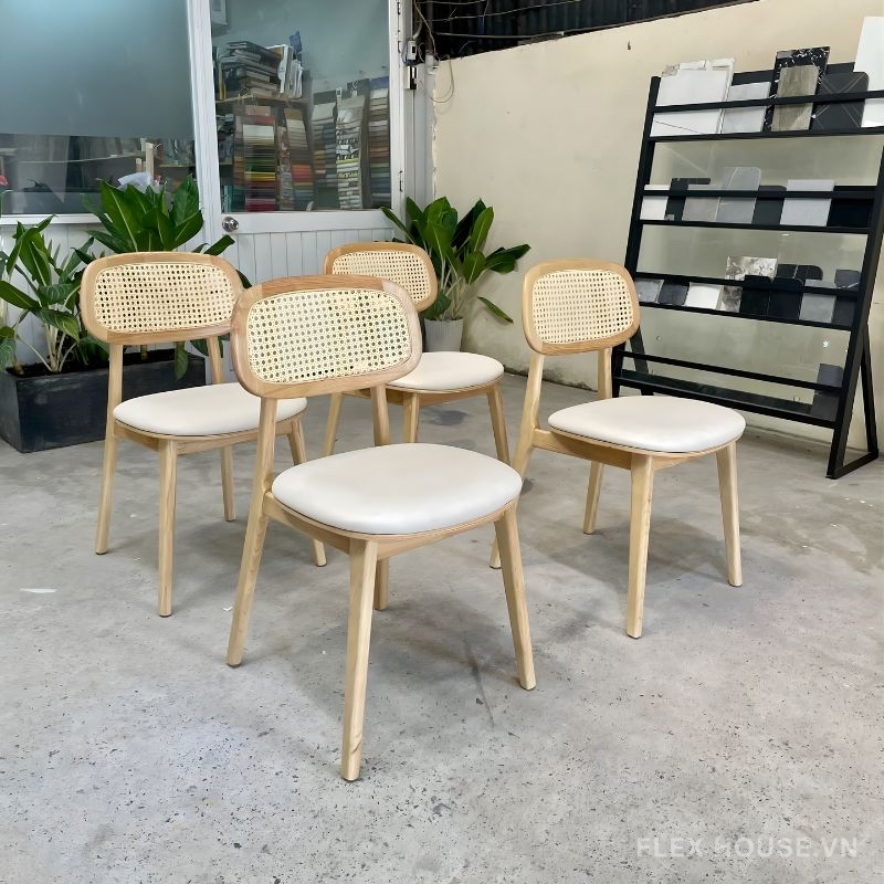 Ghế ăn gỗ đệm da lưng mây đan nhân tạo LFDG123 6 Ghế ăn gỗ đệm da lưng mây đan nhân tạo LFDG123