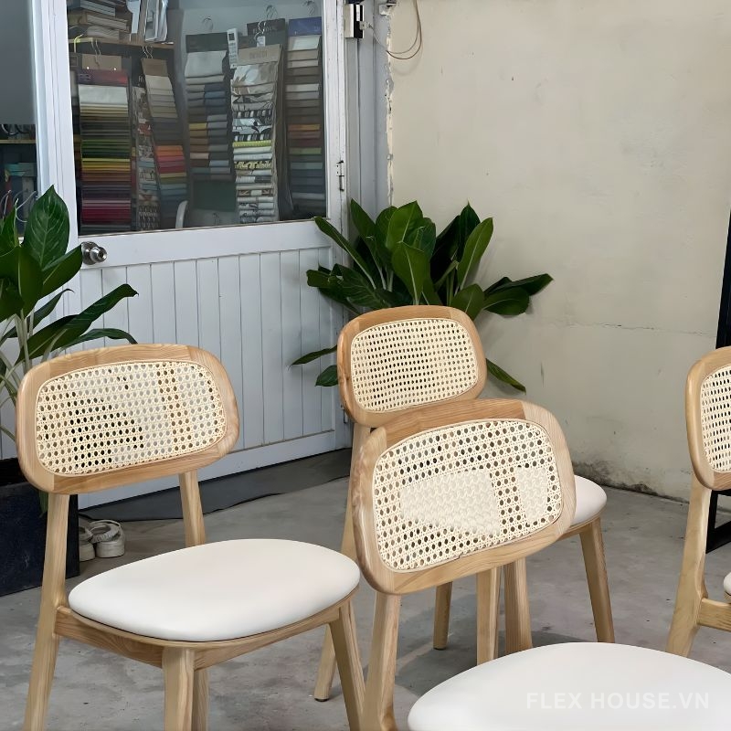 Ghế ăn gỗ đệm da lưng mây đan nhân tạo LFDG123 9 Ghế ăn gỗ đệm da lưng mây đan nhân tạo LFDG123 3
