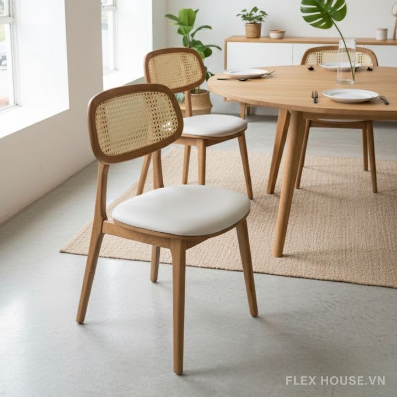 Ghế ăn gỗ đệm da lưng mây đan nhân tạo LFDG123 (8) Ghế ăn gỗ đệm da lưng mây đan nhân tạo LFDG123 1