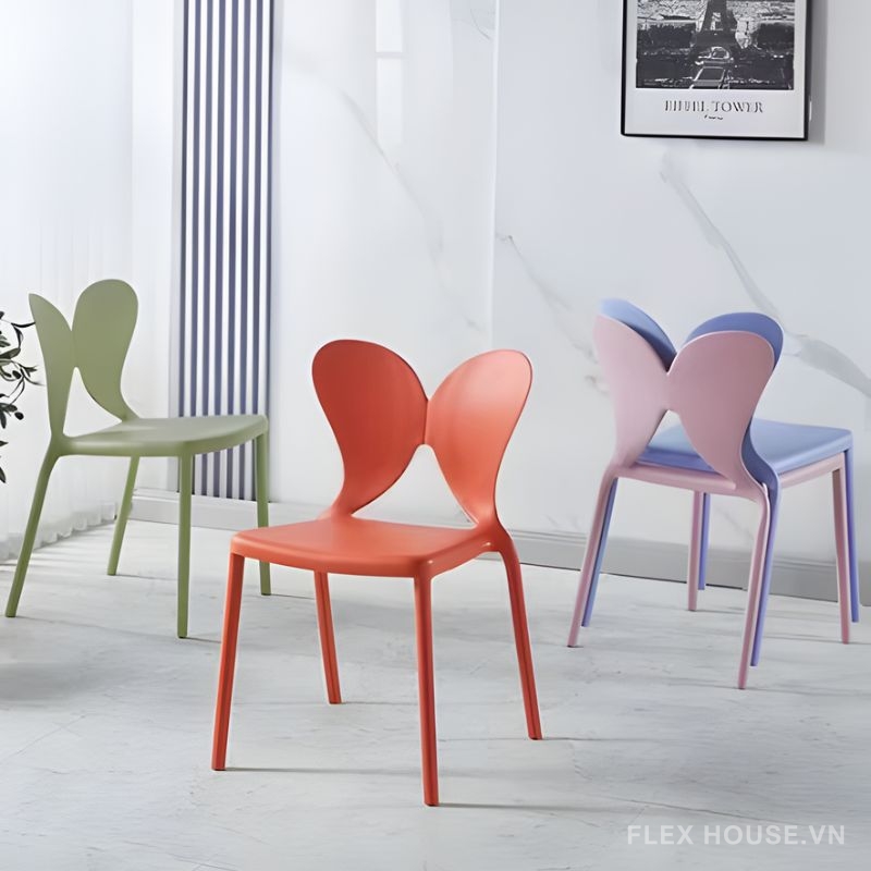 Ghế ăn tựa lưng nhựa hình cánh bướm DM25011 Ghế cà phê lưng nhựa hình cánh bướm DM25011