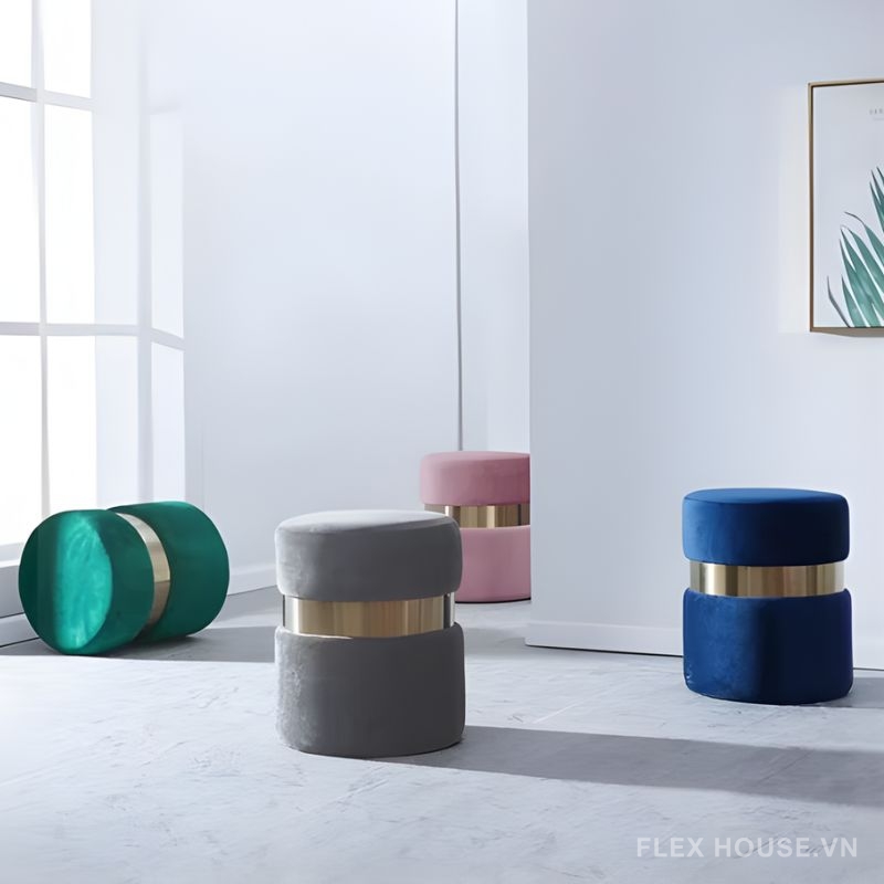 Ghế đôn trang trí Hera vải nhung phòng khách DM24192 1 Ghế đôn trang trí Hera vải nhung phòng khách DM24192