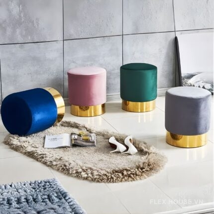 Ghế đôn trang trí Ottoman vải nhung phòng khách DM24190