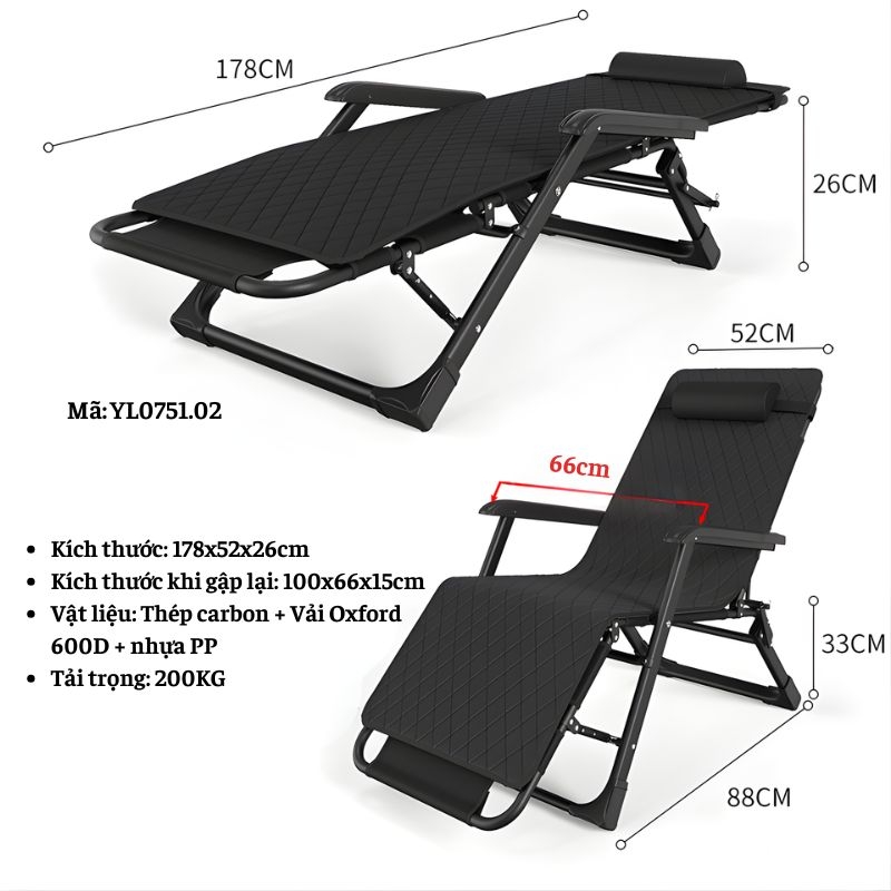 Ghế xếp kiêm giường ngã lưng thư giãn YL0751