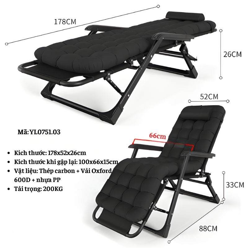 Ghế xếp kiêm giường ngã lưng thư giãn YL0751