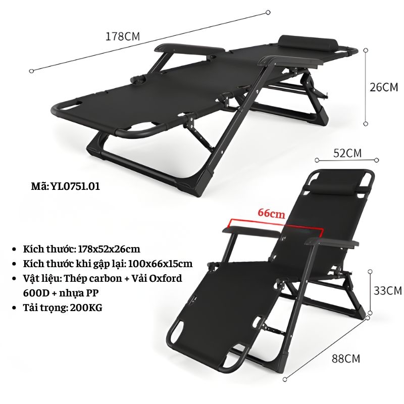 Ghế xếp kiêm giường ngã lưng thư giãn YL0751