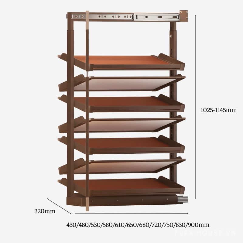 Giá để giày 2 chiều 7 tầng cho tủ có kích thước hẹp YHF2502