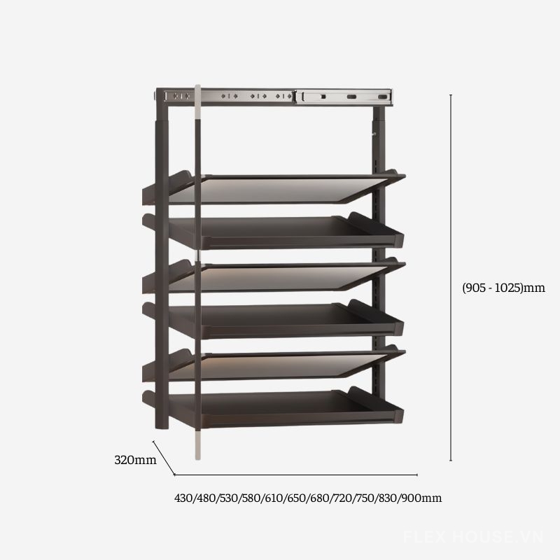 Giá để giày âm tủ 2 mặt ray trượt gắn cánh tiện lợi YHF2501