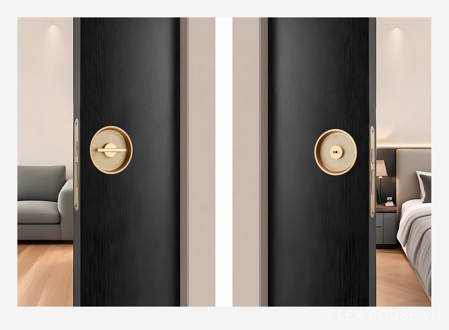 Khóa âm cửa trượt hình tròn hai mặt hợp kim kẽm YJ5493 10