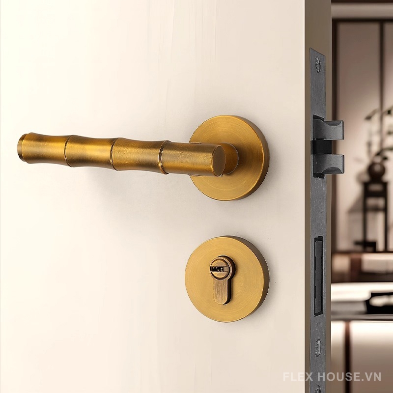 Khóa cửa tay gạt hợp kim dáng thân trúc Retro YJ7329 11