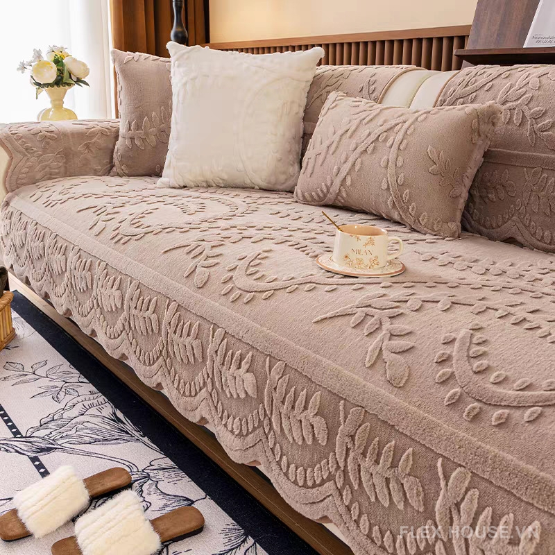 Tấm phủ ghế sofa họa tiết dây leo vải nhung PJ3660 2 Tấm phủ ghế sofa họa tiết dây leo vải nhung PJ3660 5