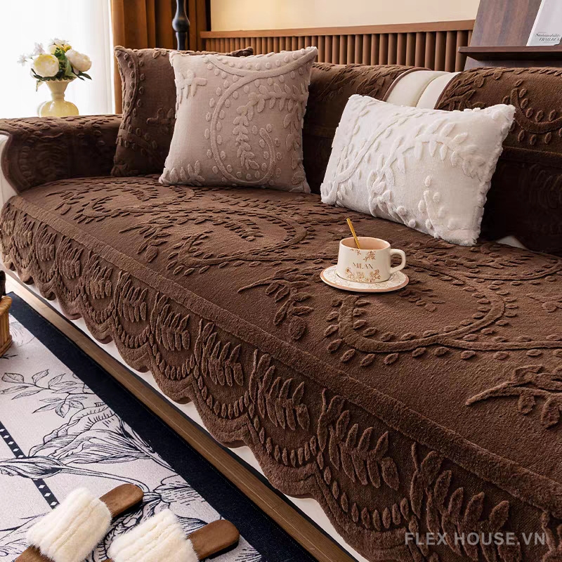 Tấm phủ ghế sofa họa tiết dây leo vải nhung PJ3660 1 Tấm phủ ghế sofa họa tiết dây leo vải nhung PJ3660 4