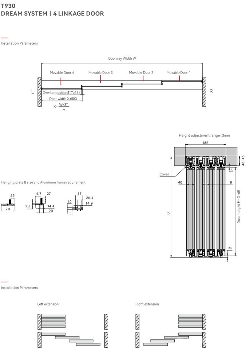 Phụ kiện cửa lùa đồng bộ 4 cánh tự do T930.4D 11
