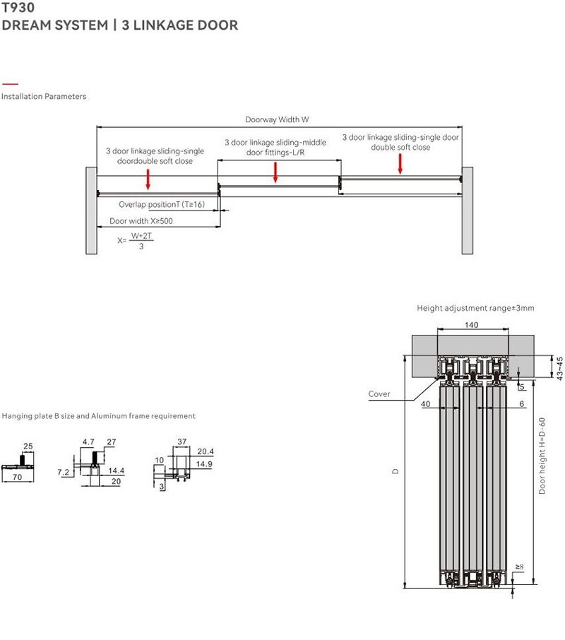 Phụ kiện cửa lùa đồng bộ không cánh chết 3 cánh T930.3D 17