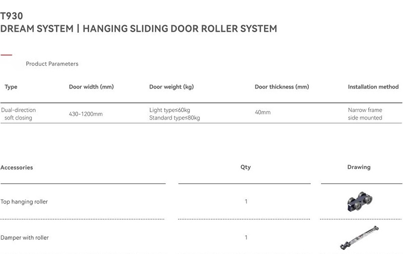 Phụ kiện cửa lùa nhôm kính tải trọng 100kg T930.1D 8