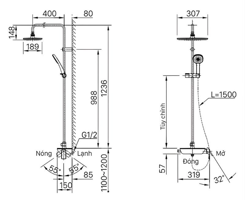 Sen tắm cây nóng lạnh tiện ích Inax BFV-615S-8C 3 Sen tắm cây nóng lạnh tiện ích Inax BFV-615S-8C