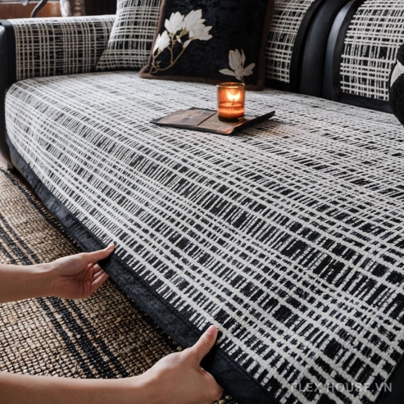 Tấm phủ ghế sofa Chenille caro hiện đại PJ7071 3 Tấm phủ ghế sofa Chenille caro hiện đại PJ7071 9