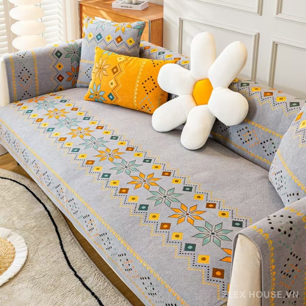 Tấm phủ ghế sofa Chenille hình học đối xứng PJ0982 7