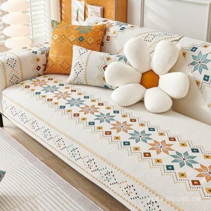 Tấm phủ ghế sofa Chenille hình học đối xứng PJ0982