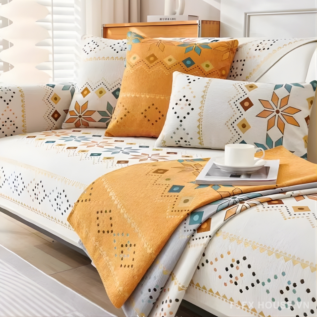 Tấm phủ ghế sofa Chenille hình học đối xứng PJ0982 11