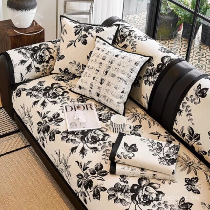 Tấm phủ ghế sofa Chenille họa tiết hoa lá PJ1084
