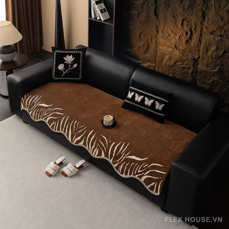 Tấm phủ ghế sofa Chenille họa tiết lá cọ PJ7604 2 Tấm phủ ghế sofa Chenille họa tiết lá cọ PJ7604