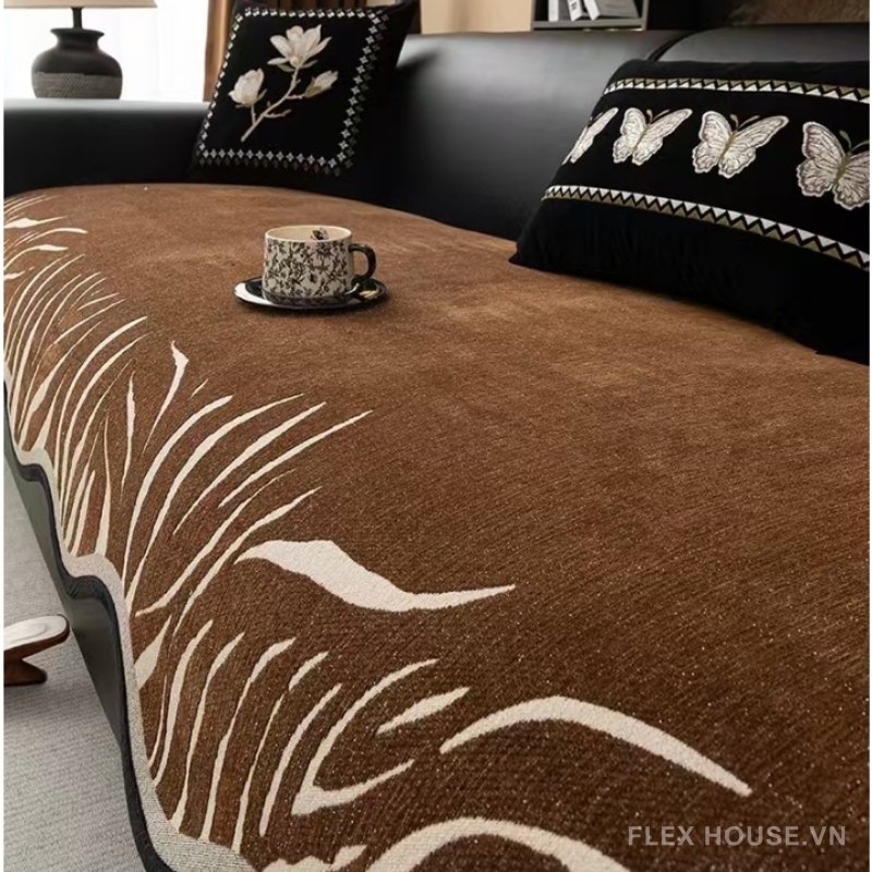 Tấm phủ ghế sofa Chenille họa tiết lá cọ PJ7604 4 Tấm phủ ghế sofa Chenille họa tiết lá cọ PJ7604