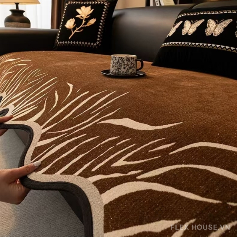 Tấm phủ ghế sofa Chenille họa tiết lá cọ PJ7604 5 Tấm phủ ghế sofa Chenille họa tiết lá cọ PJ7604 9