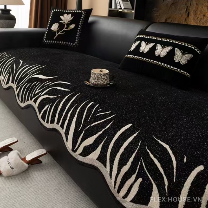 Tấm phủ ghế sofa Chenille họa tiết lá cọ PJ7604 6 Tấm phủ ghế sofa Chenille họa tiết lá cọ PJ7604 10