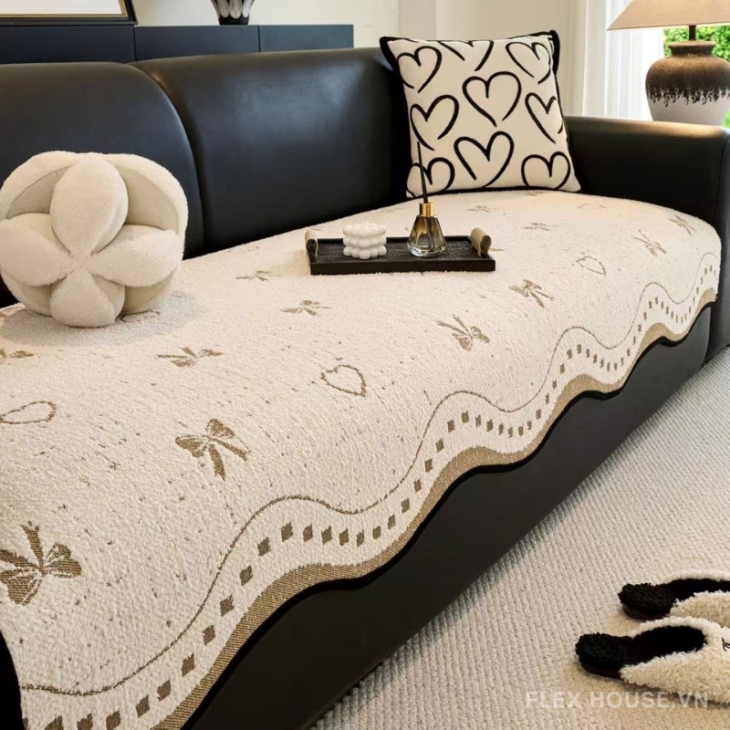 Tấm phủ ghế sofa nhung kiểu nơ và trái tim PJ4648 2 Tấm phủ ghế sofa nhung kiểu nơ và trái tim PJ4648 7