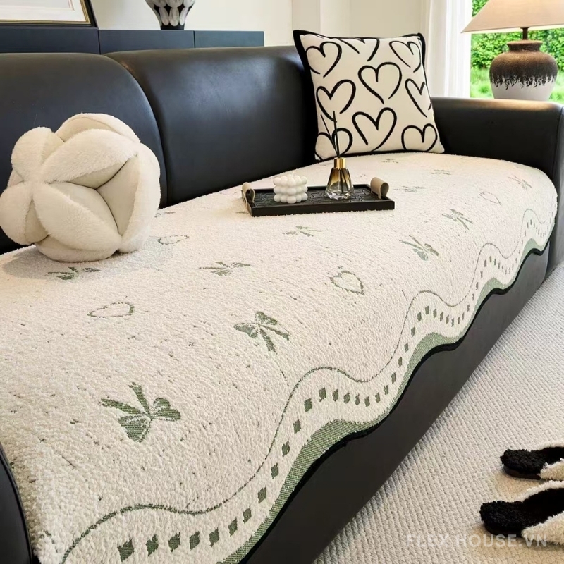 Tấm phủ ghế sofa nhung kiểu nơ và trái tim PJ4648 3 Tấm phủ ghế sofa nhung kiểu nơ và trái tim PJ4648 8