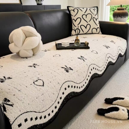 Tấm phủ ghế sofa nhung kiểu nơ và trái tim PJ4648