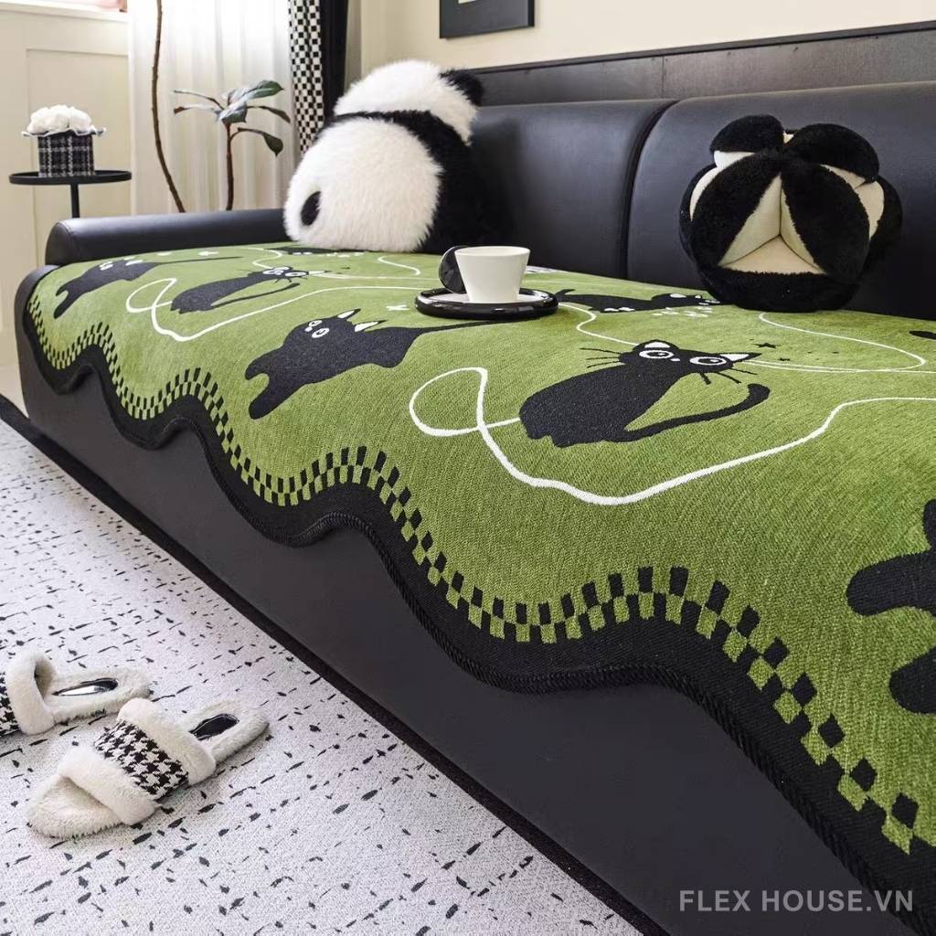 Tấm phủ ghế sofa Chenille mèo đen dễ thương PJ5333 (1)