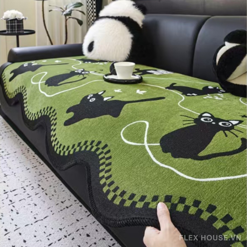 Tấm phủ ghế sofa Chenille mèo đen dễ thương PJ5333 28