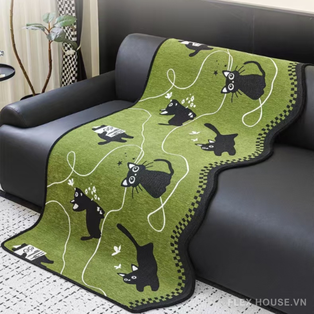 Tấm phủ ghế sofa Chenille mèo đen dễ thương PJ5333 31
