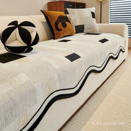 Tấm phủ ghế sofa Chenille ô vuông gợn sóng PJ4569